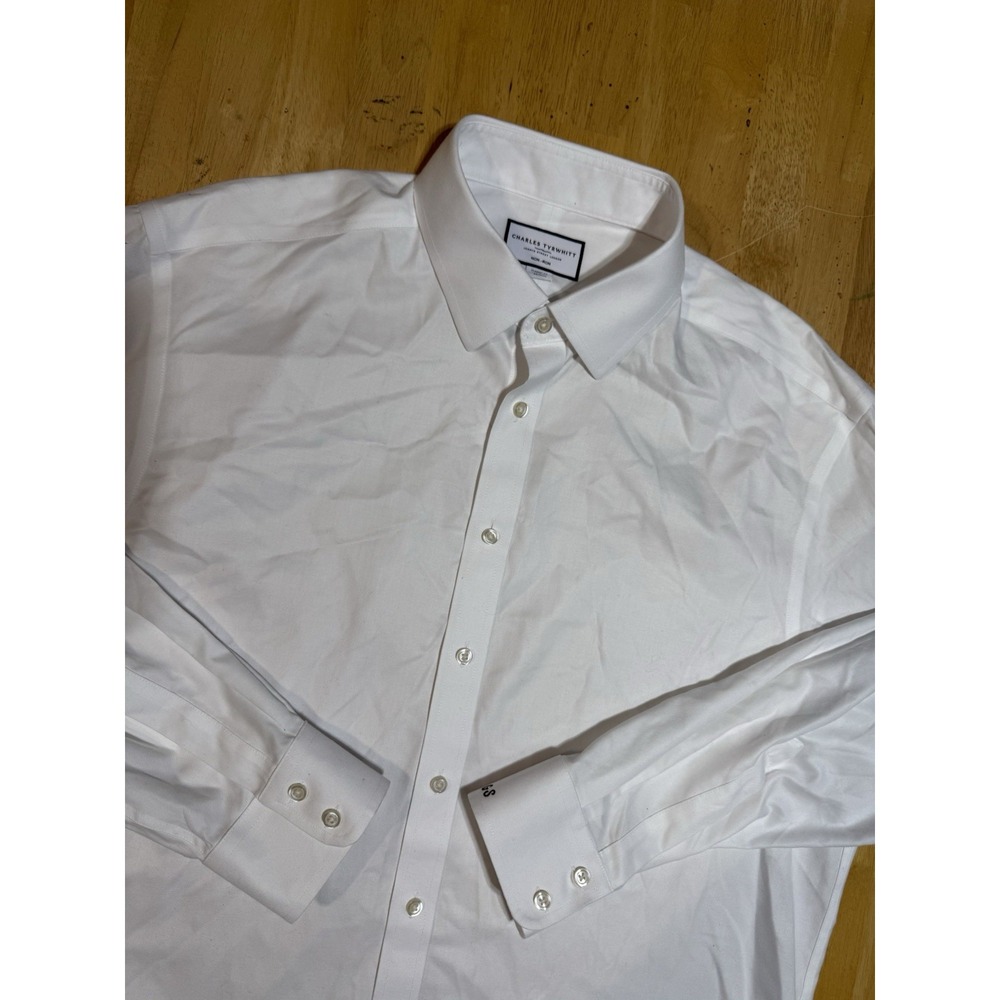 Charles Tyrwhitt Dress Shirt Mens 17.5 36 White Classic Fit Non Iron Twill